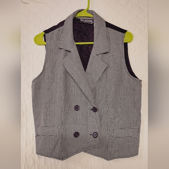 Vintage 1980s Inclinations houndstooth button front vest - Picture 2 of 9
